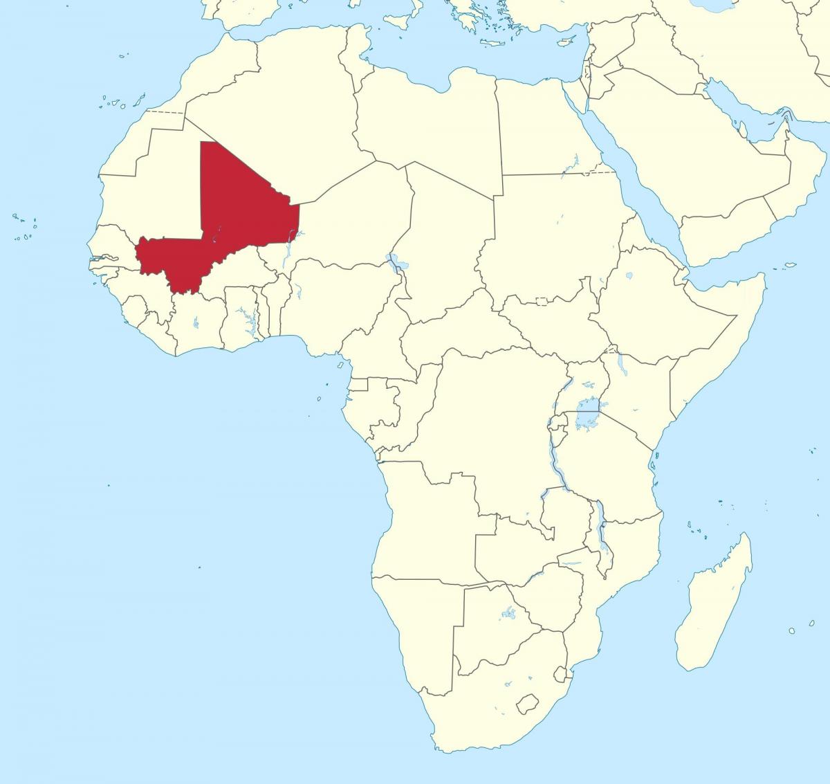 马里位置的世界地图上